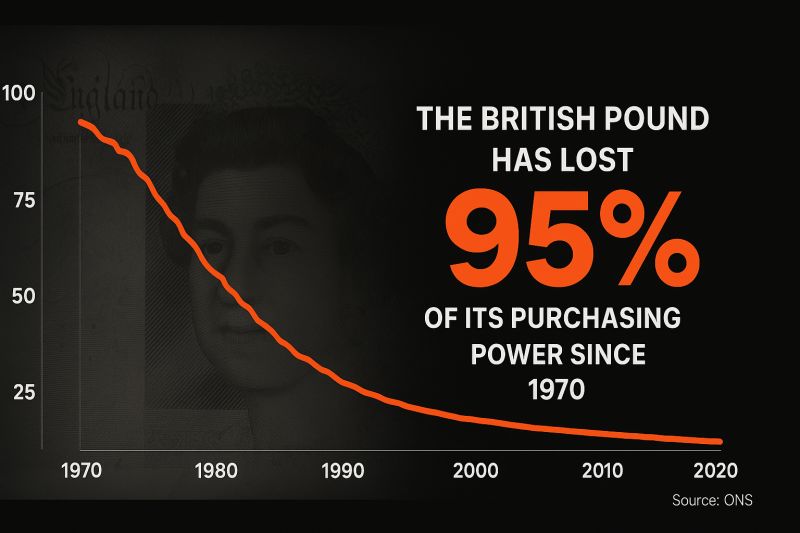 British Pound Purchasing Power Loss - 95% decline since 1970